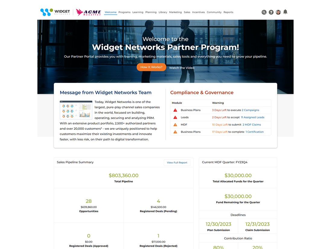 screenshot of ZINFI?? Partner Relationship Management